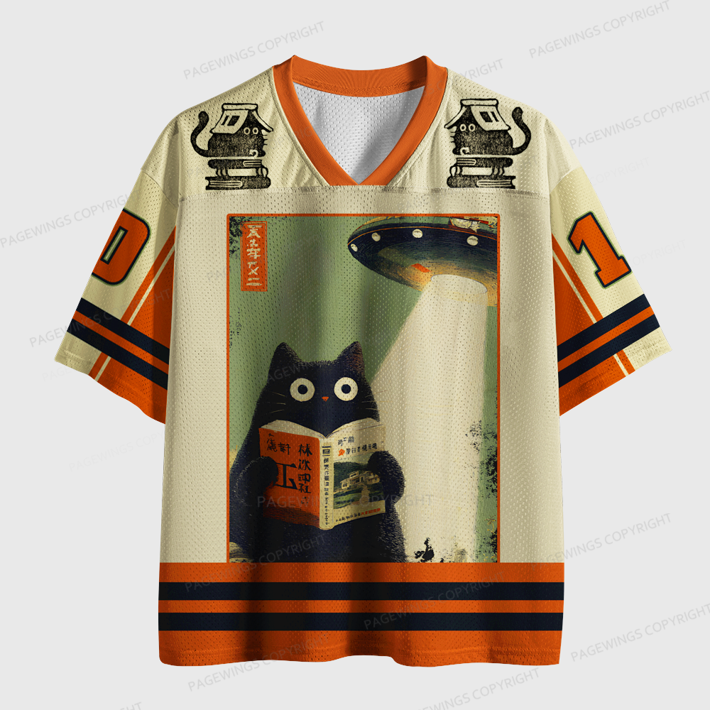 Pagewings Cat Books Lover Unisex Mesh Jersey