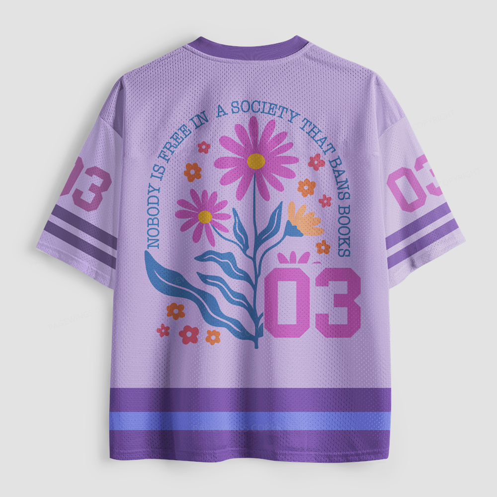 Pagewings Nobody Is Free In A Society That Bans Books Unisex Mesh Jersey