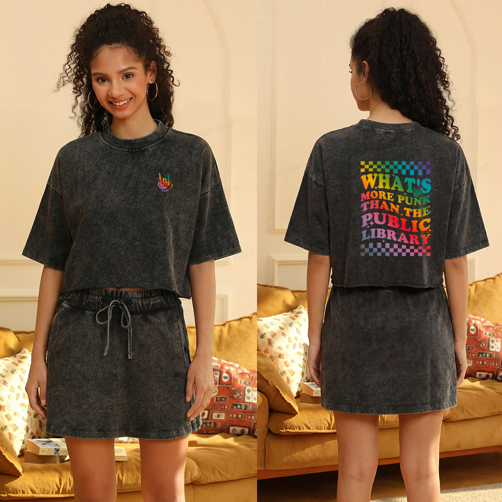 Pagewings What's More Punk Than The Public Library Women's Washed Cropped T-shirt