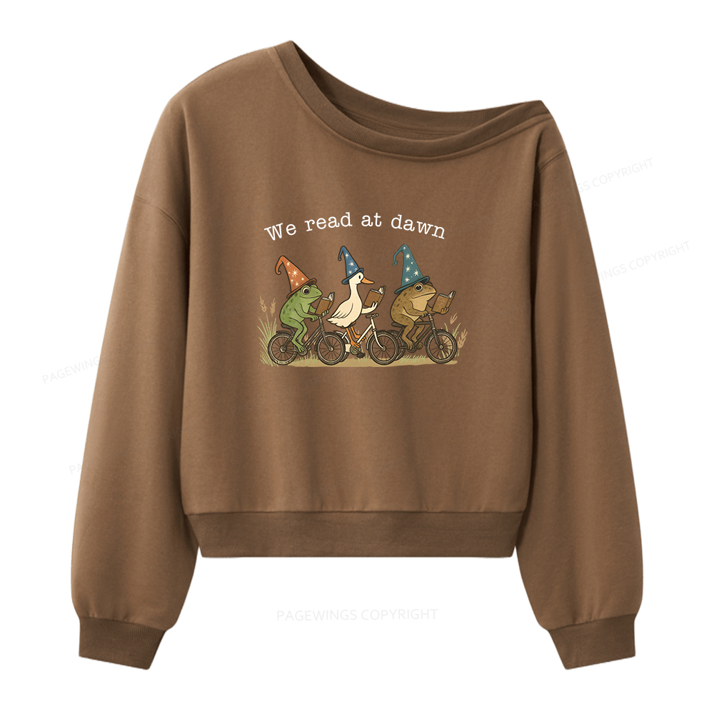 Pagewings Bookish Funny Frog Reading Women Off Shoulder Sweatshirt