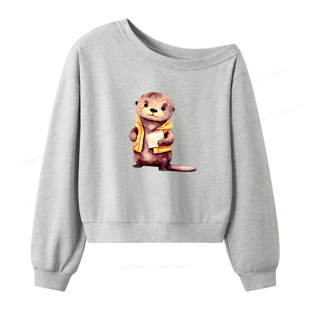 Pagewings Otter Post Women Off Shoulder Sweatshirt