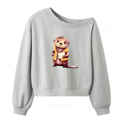 Pagewings Otter Post Women Off Shoulder Sweatshirt