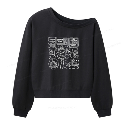 Pagewings Book and Coffee Women Off Shoulder Sweatshirt