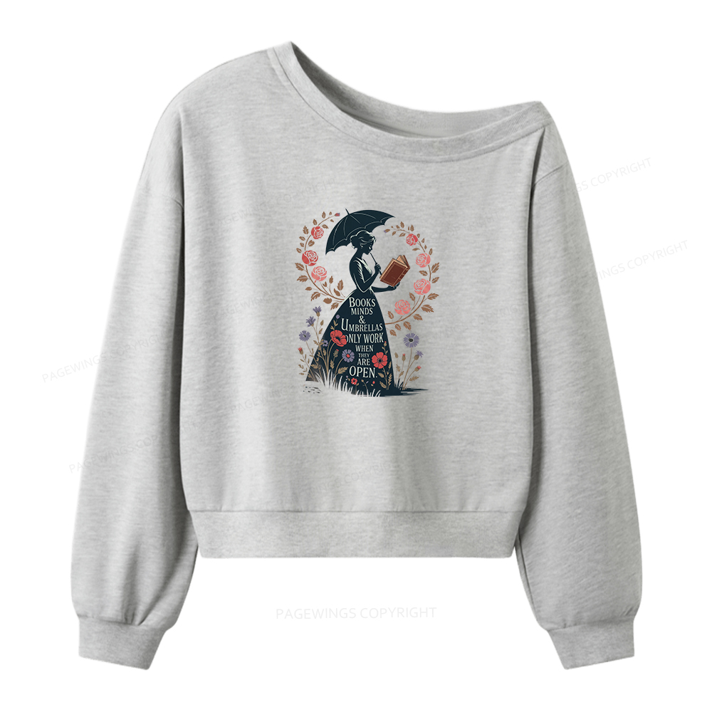 Pagewings Books Minds Umbrellas Women Off Shoulder Sweatshirt