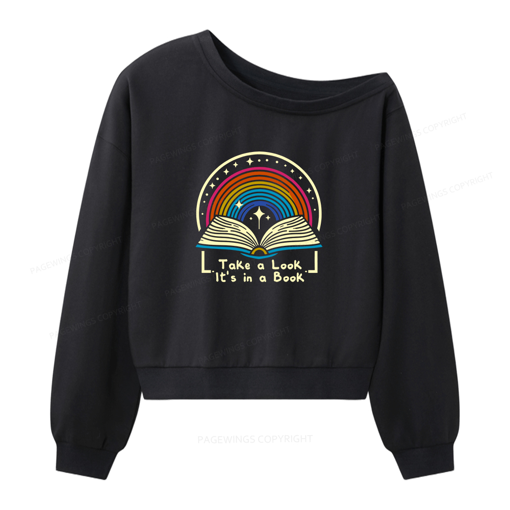 Pagewings Take a Look it's In a Book Women Off Shoulder Sweatshirt