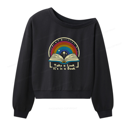 Pagewings Take a Look it's In a Book Women Off Shoulder Sweatshirt