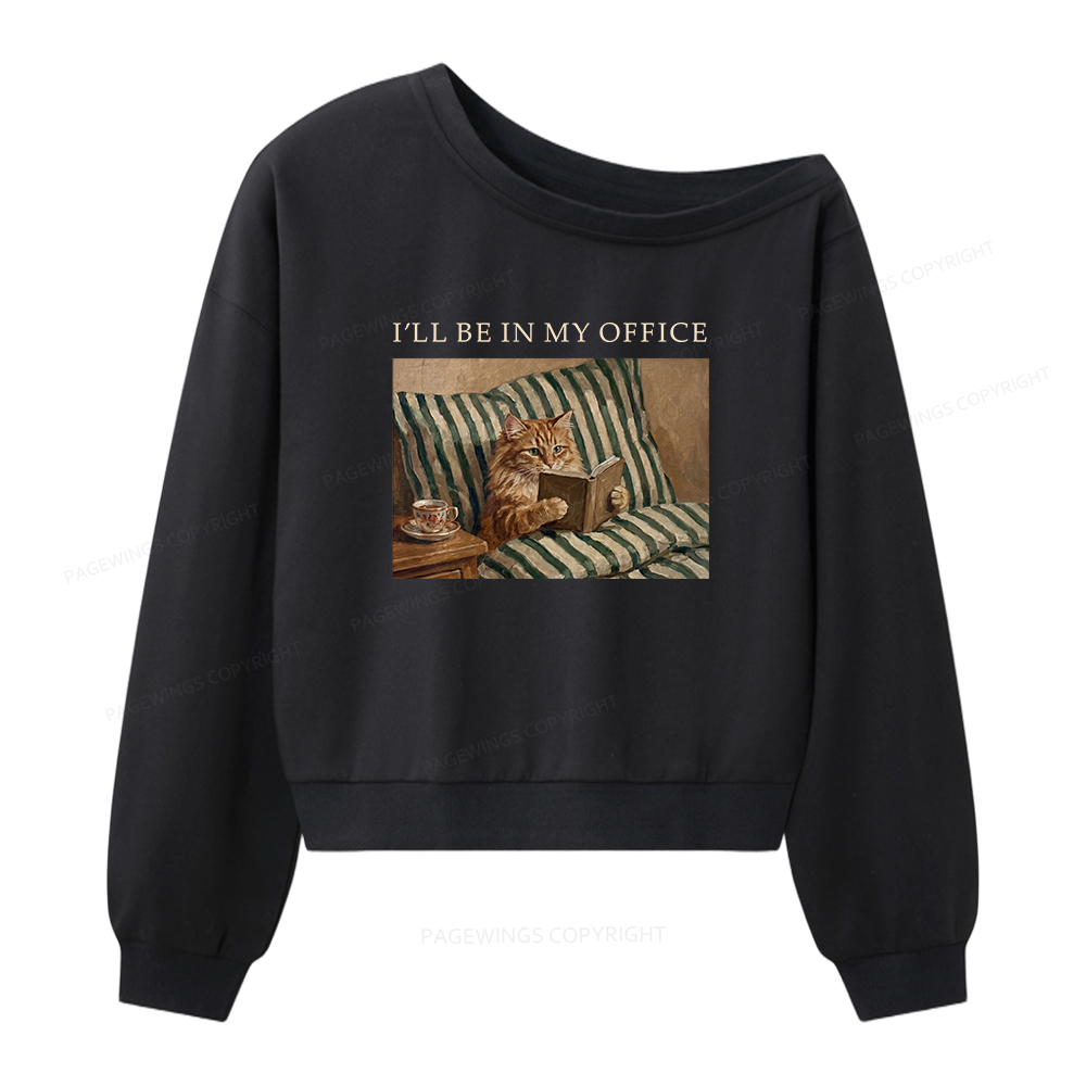 Pagewings Ill Be In My Office Cat Women Off Shoulder Sweatshirt