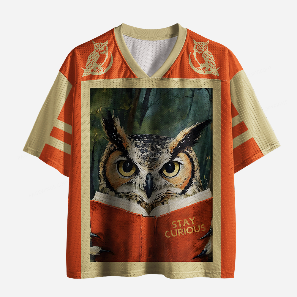 Pagewings Stay Curious Owl Reading Unisex Mesh Jersey