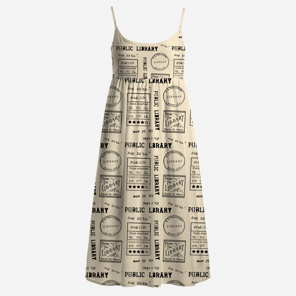 Pagewings Public Library Printed Spaghetti Strap Midi Sundress