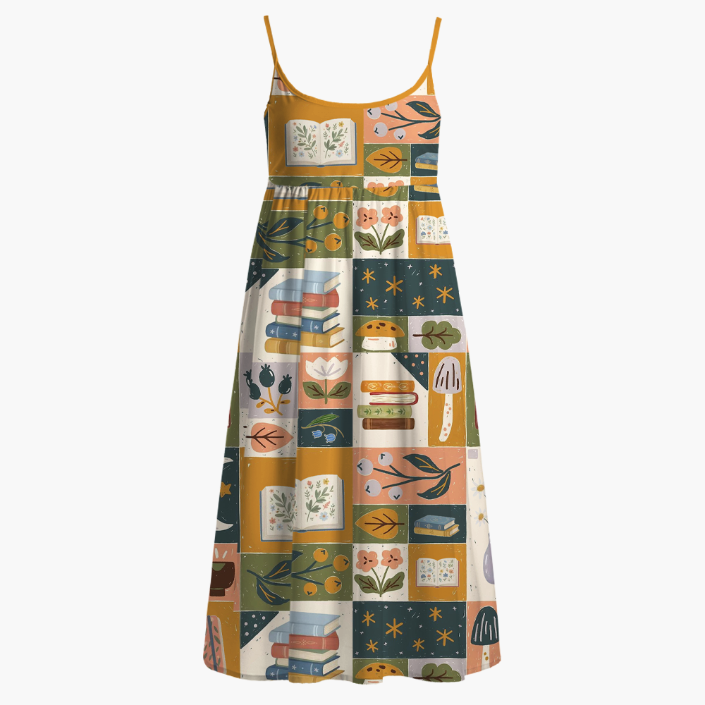 Pagewings Plant Floral  Printed Spaghetti Strap Midi Sundress