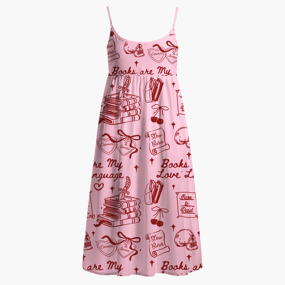Pagewings Books Are My Love Language Printed Spaghetti Strap Midi Sundress