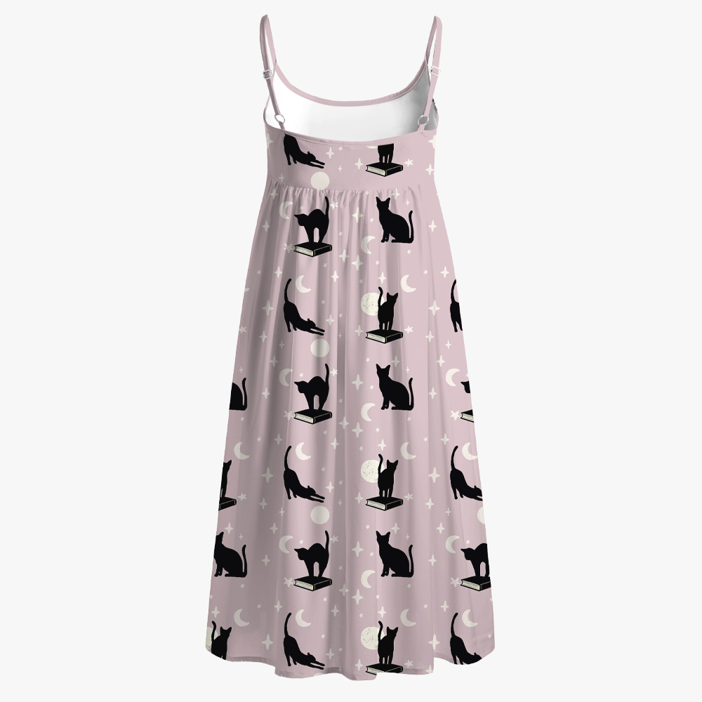 Pagewings Book Cat Lover Printed Spaghetti Strap Midi Sundress