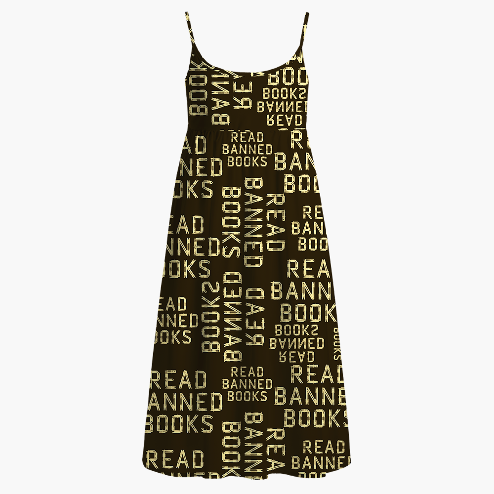 Pagewings Read Banned Books Printed Spaghetti Strap Midi Sundress