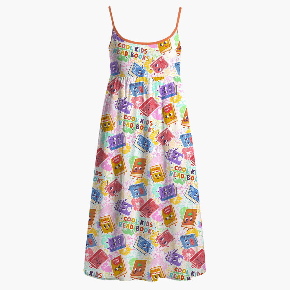 Pagewings Cool Kids Read Books Printed Spaghetti Strap Midi Sundress