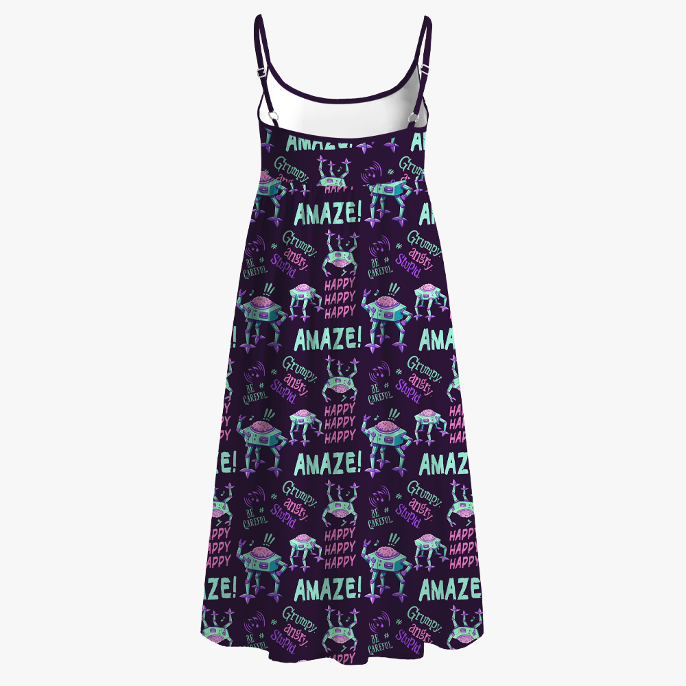 Pagewings Happy Happy Happy Printed Spaghetti Strap Midi Sundress