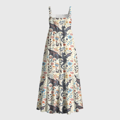 Pagewings Square Neck Fantasy Dragon Maxi Dress
