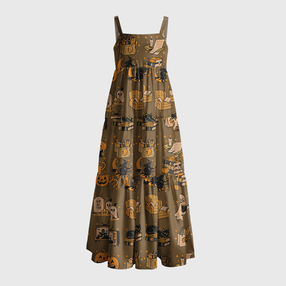 Pagewings Square Neck World Book Day Cat Books Maxi Dress