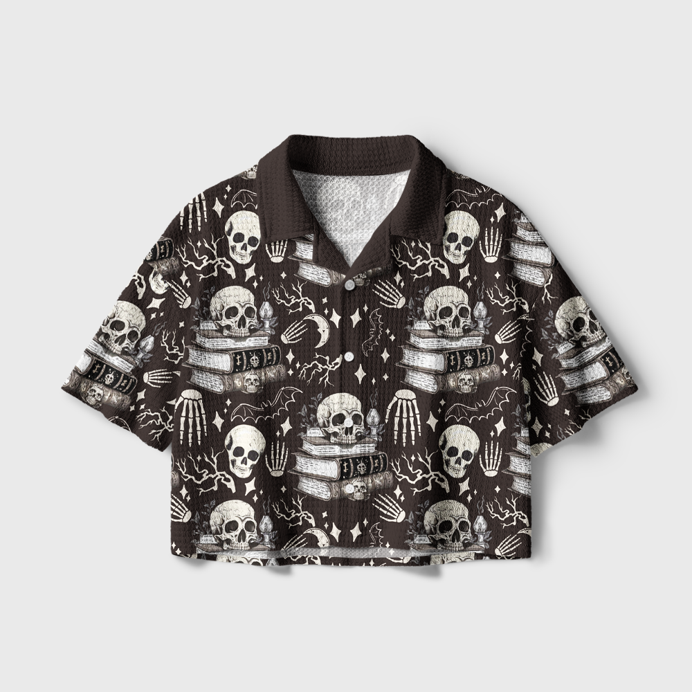 Pagewings Stories Never Die Camp Collar Boxy Fit Unisex Crochet Shirt