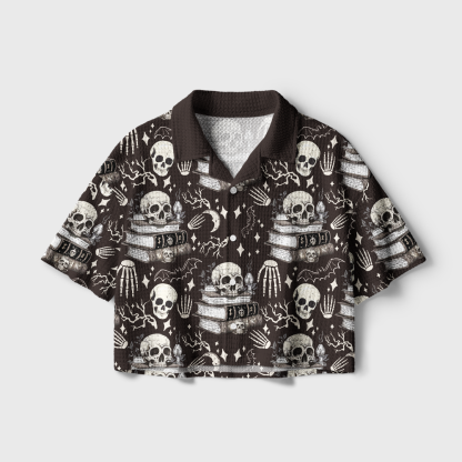 Pagewings Stories Never Die Camp Collar Boxy Fit Unisex Crochet Shirt