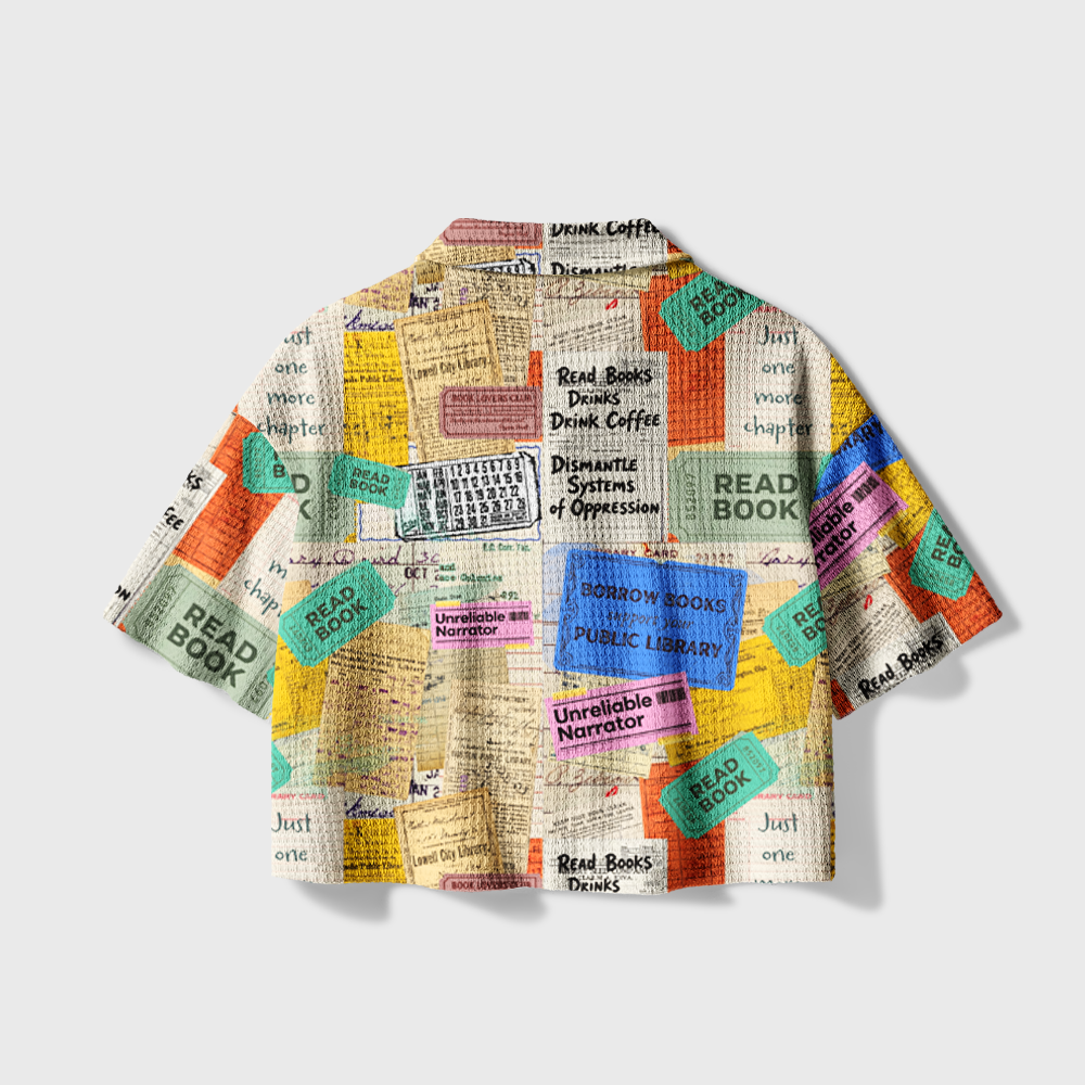 Pagewings Book Nerd Camp Collar Boxy Fit Unisex Crochet Shirt