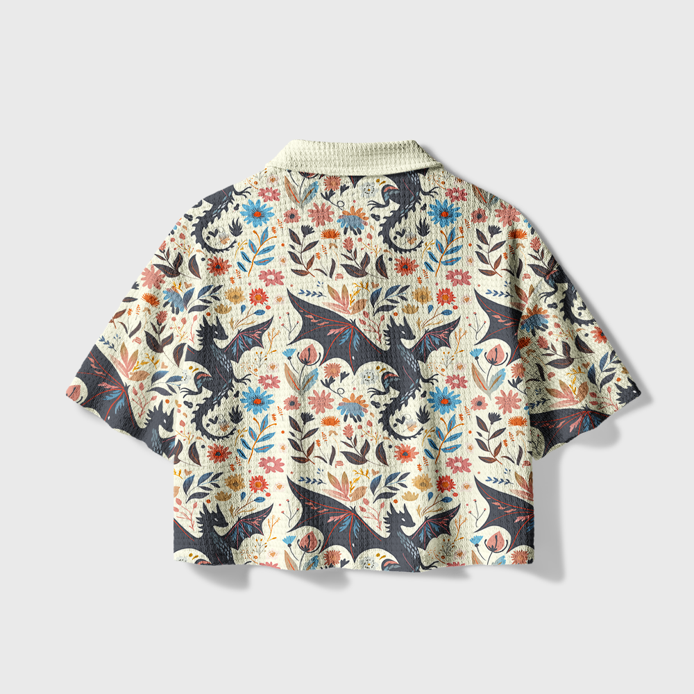Pagewings Mythical Forest Camp Collar Boxy Fit Unisex Crochet Shirt