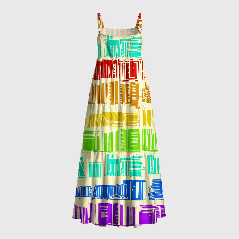 Pagewings Square Neck Rainbow Bookshelf Maxi Dress