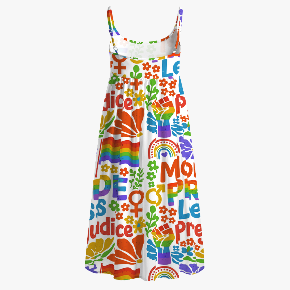 Pagewings More Pride Less Prejudice Rainbow Floral Printed Spaghetti Strap Midi Sundress