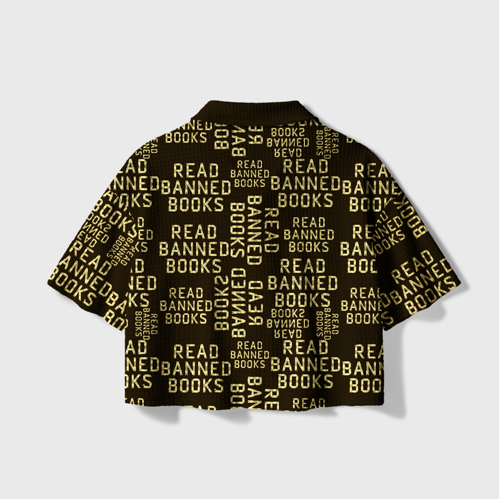 Pagewings Read Banned Books Camp Collar Boxy Fit Unisex Crochet Shirt