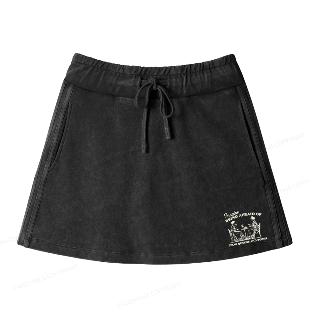 Pagewings Drag Queens Women Drawstring Washed Mini Skirts