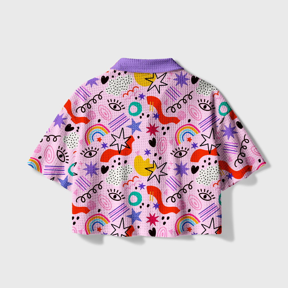 Pagewings Blooms Camp Collar Boxy Fit Unisex Crochet Shirt