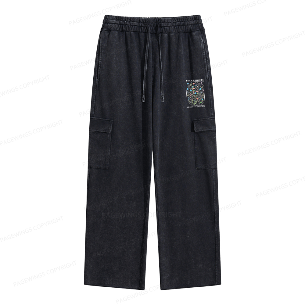 Pagewings Trans Rights Are Human Rights Unisex Washed Cargo Sweatpants