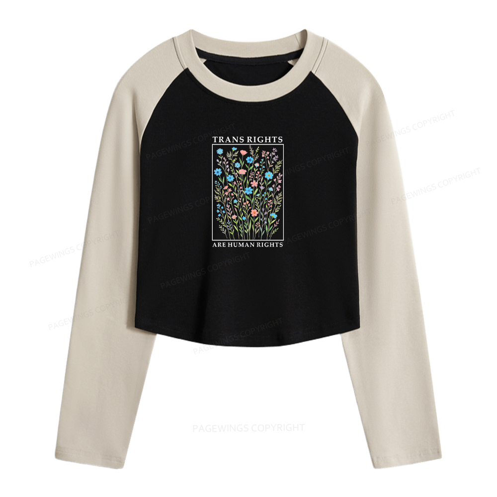 Pagewings Trans Rights Are Human Rights Women Long Sleeve Crop Raglan T-shirt