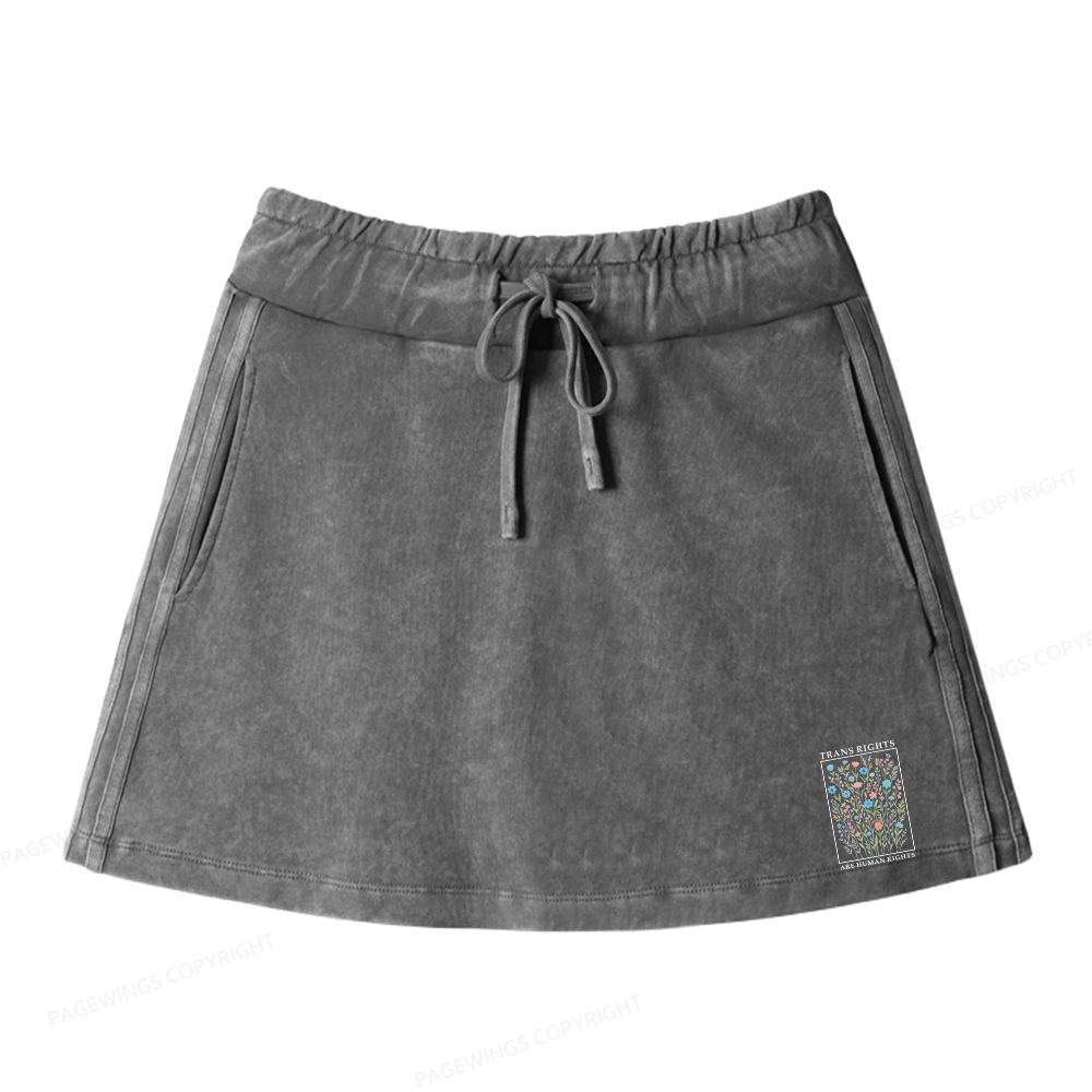 Pagewings Trans Rights Are Human Rights Women Drawstring Washed Mini Skirts