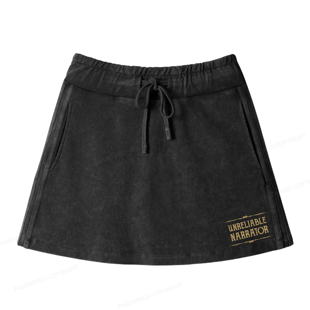 Pagewings Unreliable Narrator Women Drawstring Washed Mini Skirts