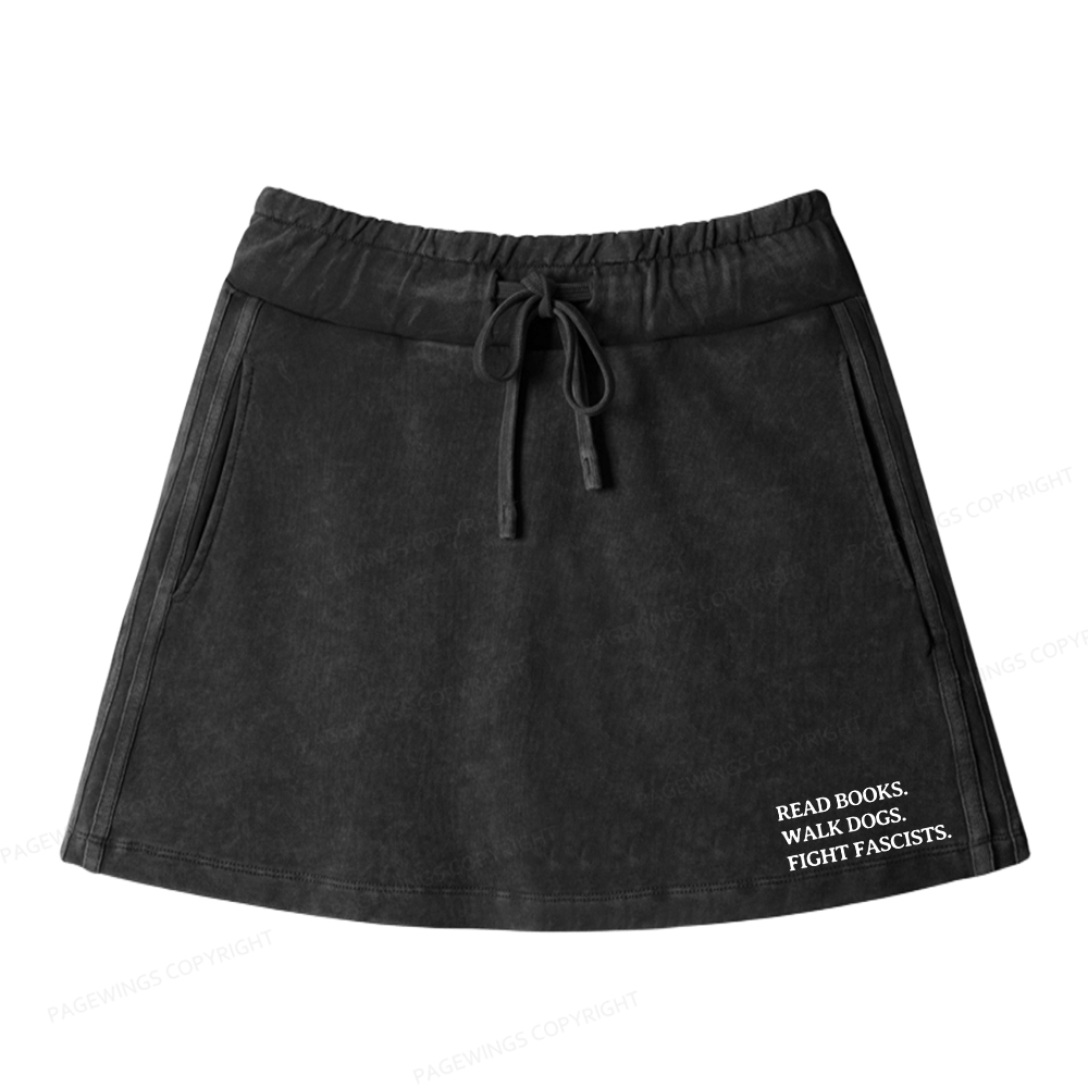 Pagewings Read Books Walk Dogs And Fight Women Drawstring Washed Mini Skirts