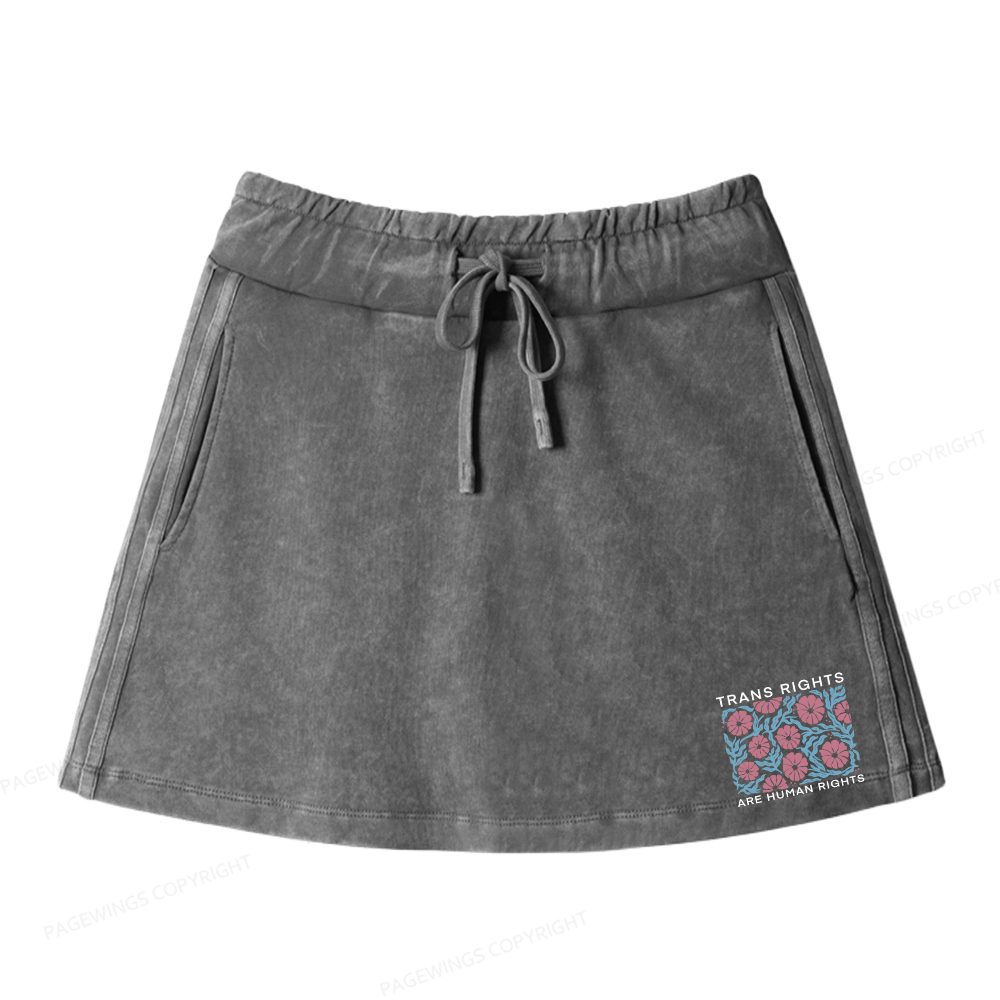 Pagewings Trans Rights Are Human Rights Women Drawstring Washed Mini Skirts