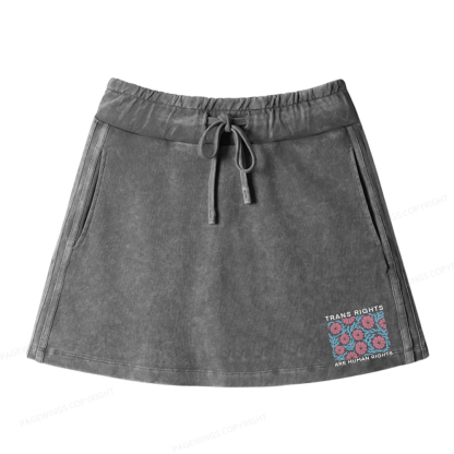 Pagewings Trans Rights Are Human Rights Women Drawstring Washed Mini Skirts