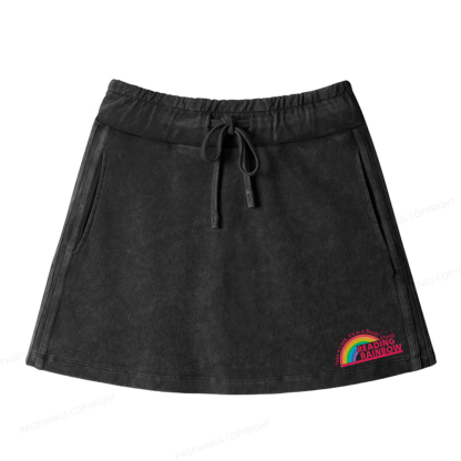 Pagewings Reading With Rainbow Women Drawstring Washed Mini Skirts