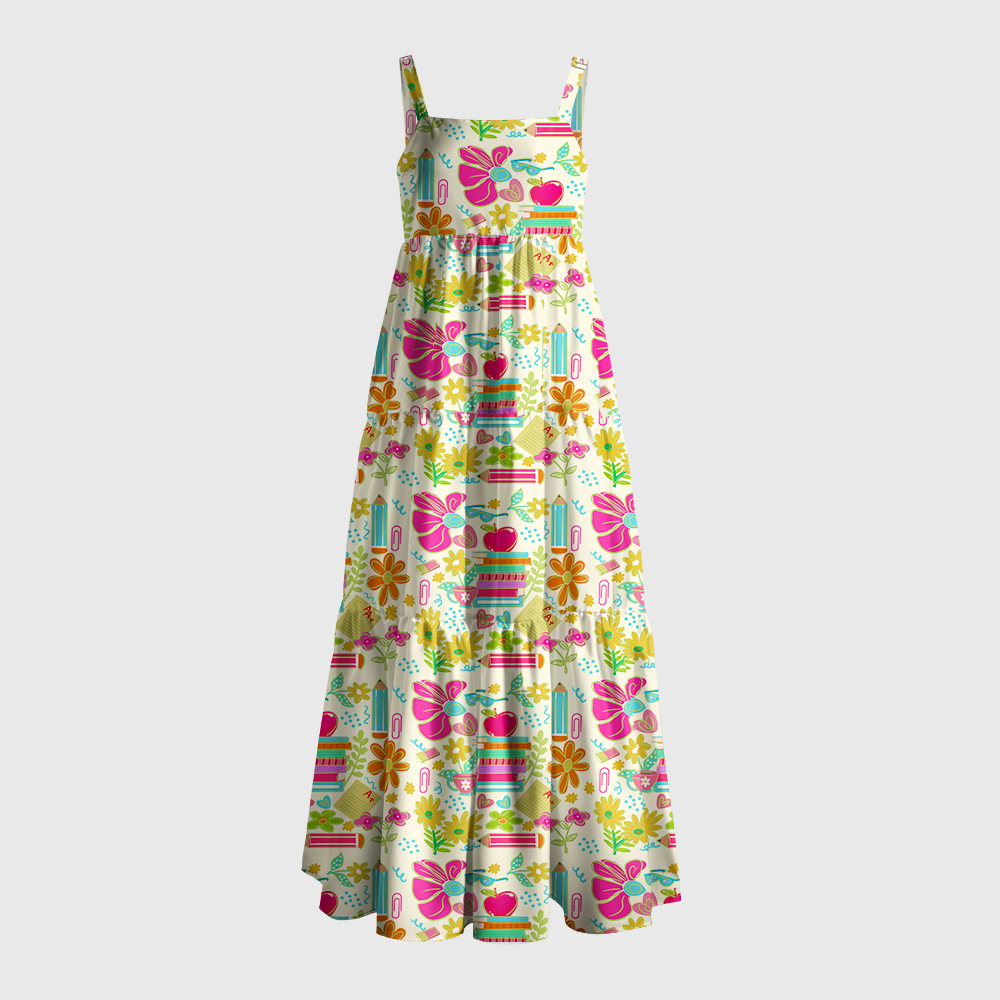 Pagewings Square Neck Bookish Bloom  Maxi Dress