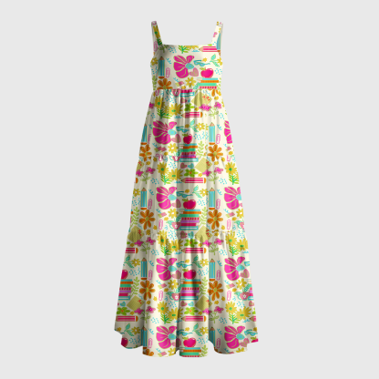 Pagewings Square Neck Bookish Bloom  Maxi Dress