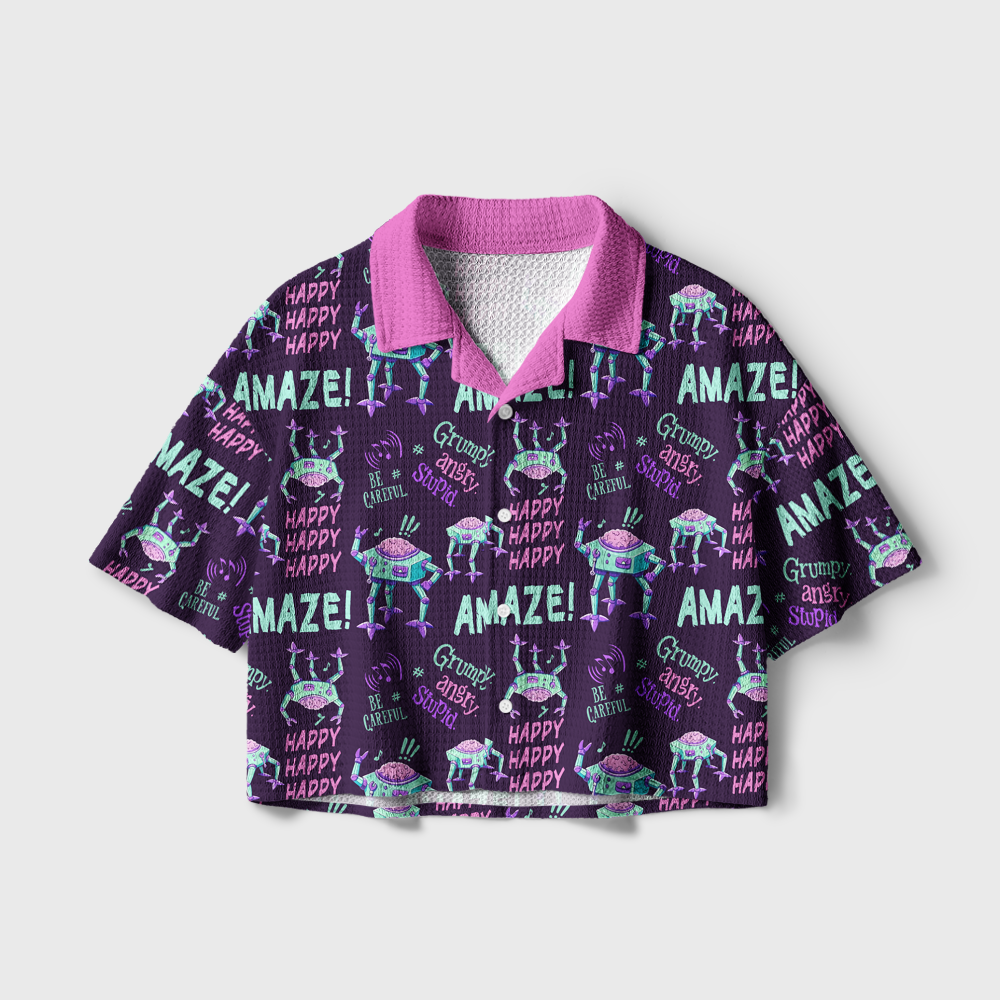 Pagewings Sci Fi Reader Camp Collar Boxy Fit Unisex Crochet Shirt