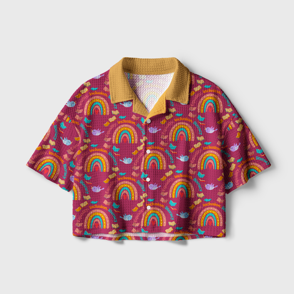 Pagewings Equality Rainbow Camp Collar Boxy Fit Unisex Crochet Shirt