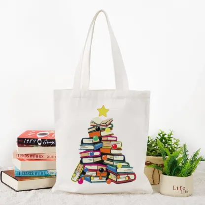 Pagewings Christmas Tree Bookworm Lovers Gift Tote Bag