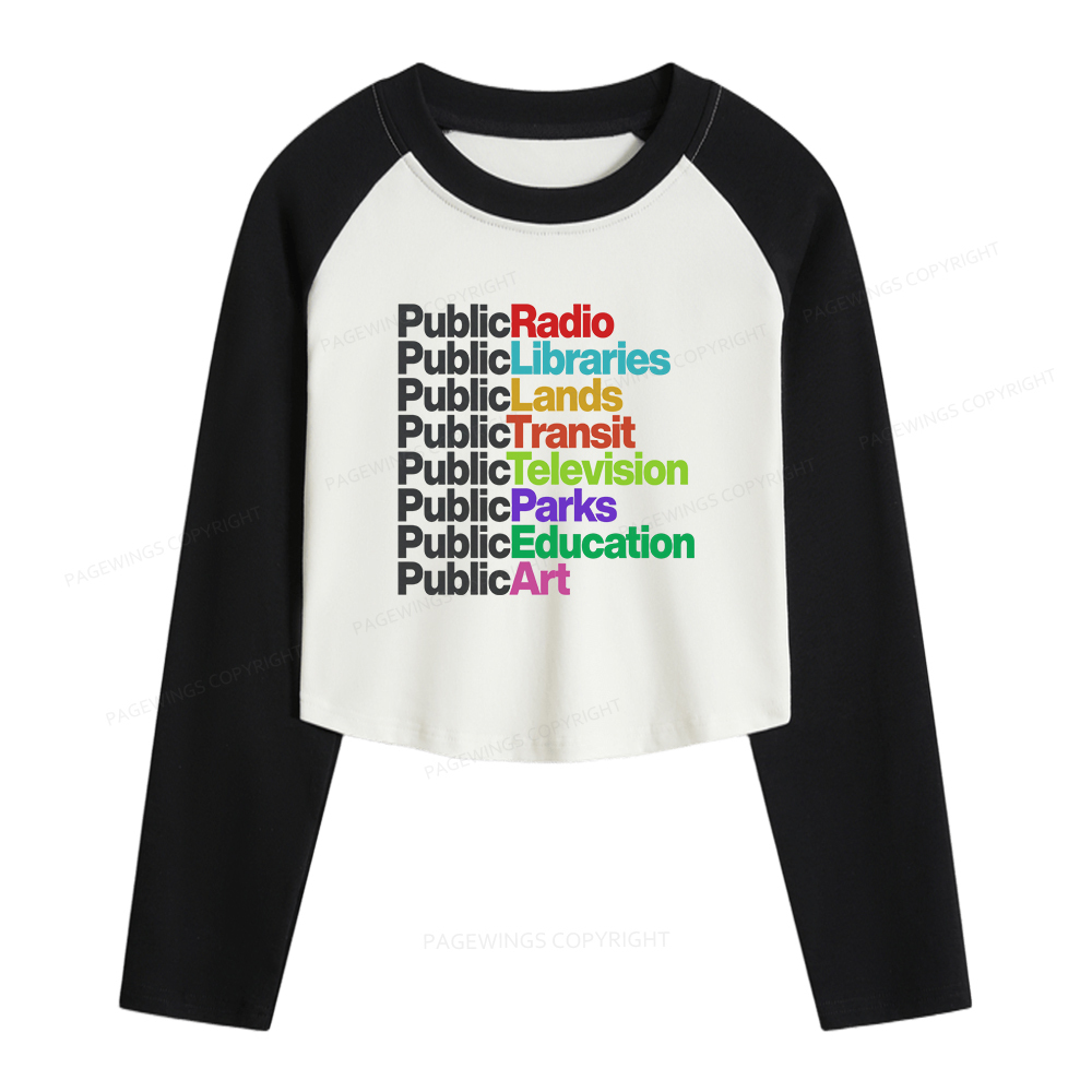 Pagewings Public Libraries Women Long Sleeve Crop Raglan T-shirt