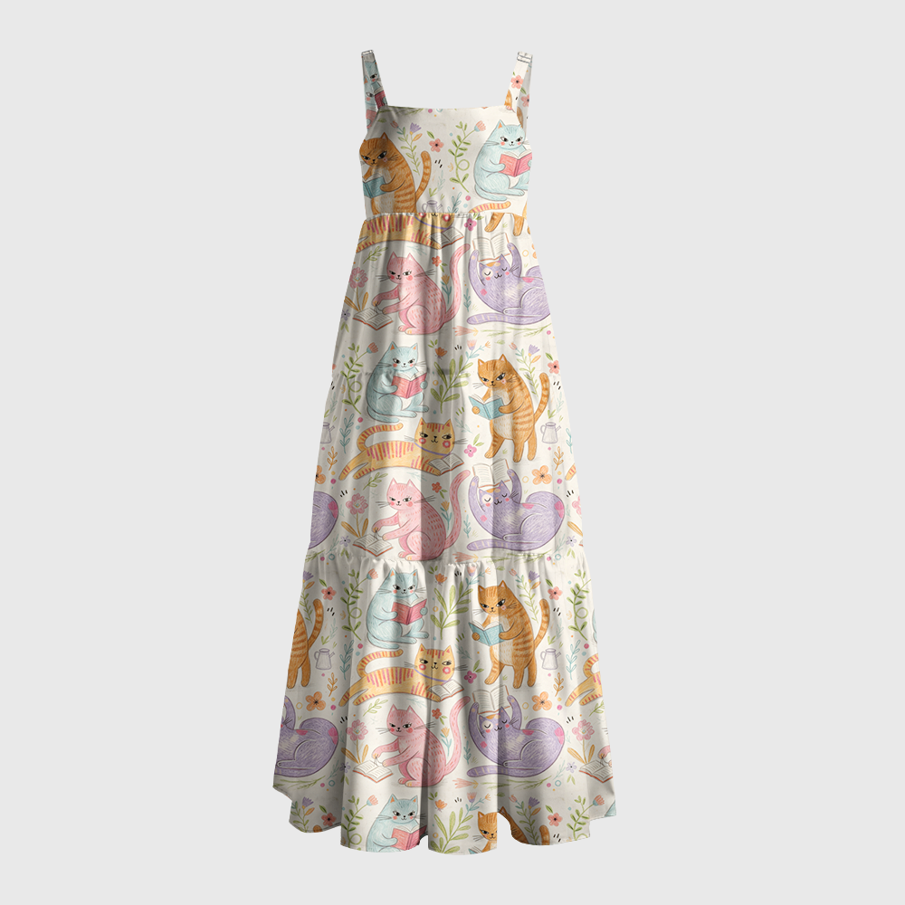 Pagewings Cozy Floral Cat Reader Maxi Dress