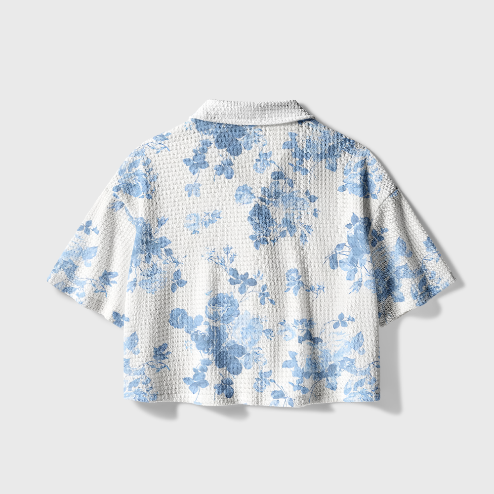 Pagewings Plant Floral  Camp Collar Boxy Fit Unisex Crochet Shirt
