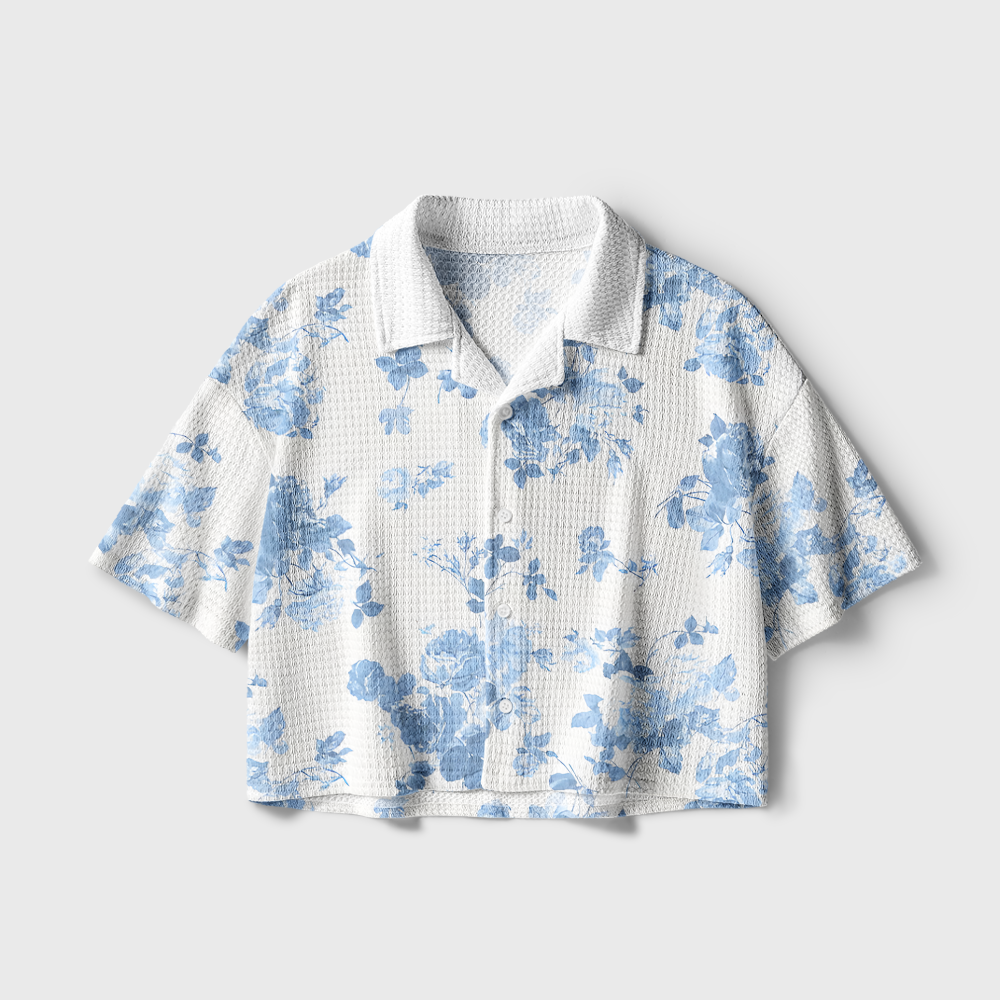 Pagewings Plant Floral  Camp Collar Boxy Fit Unisex Crochet Shirt