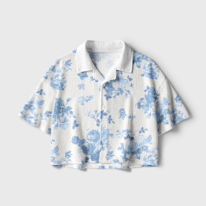Pagewings Plant Floral  Camp Collar Boxy Fit Unisex Crochet Shirt