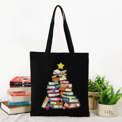 Pagewings Christmas Tree Bookworm Lovers Gift Tote Bag