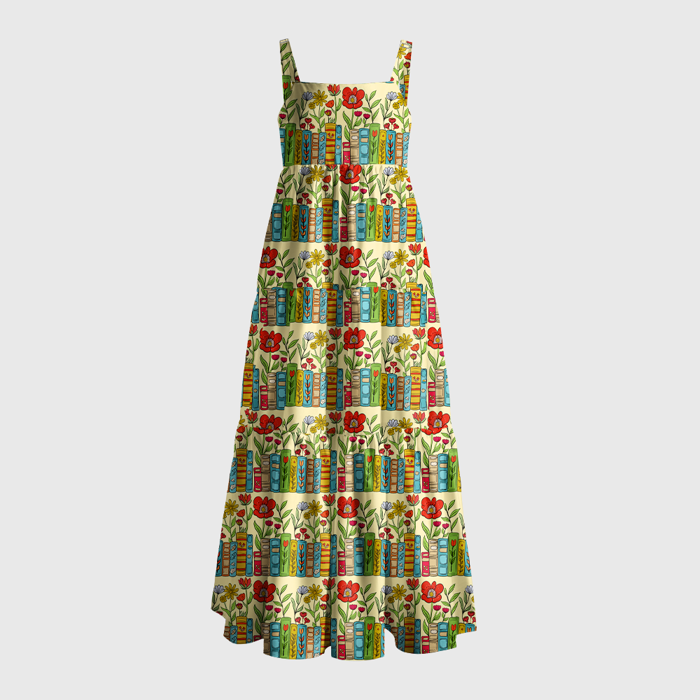 Pagewings Square Neck Book Bloom Maxi Dress